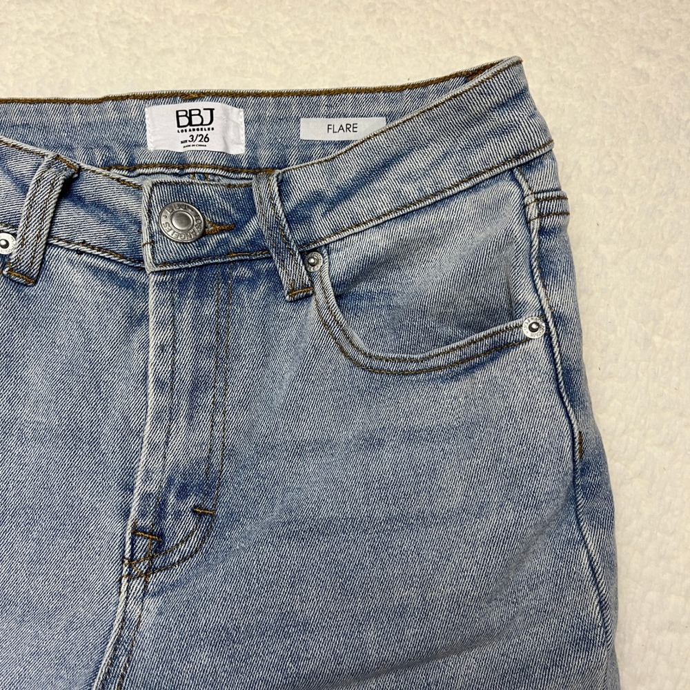 BBJ Los Angeles Jeans Womens 3/26 Light‎ Blue Flare Rhinestone Split Hem